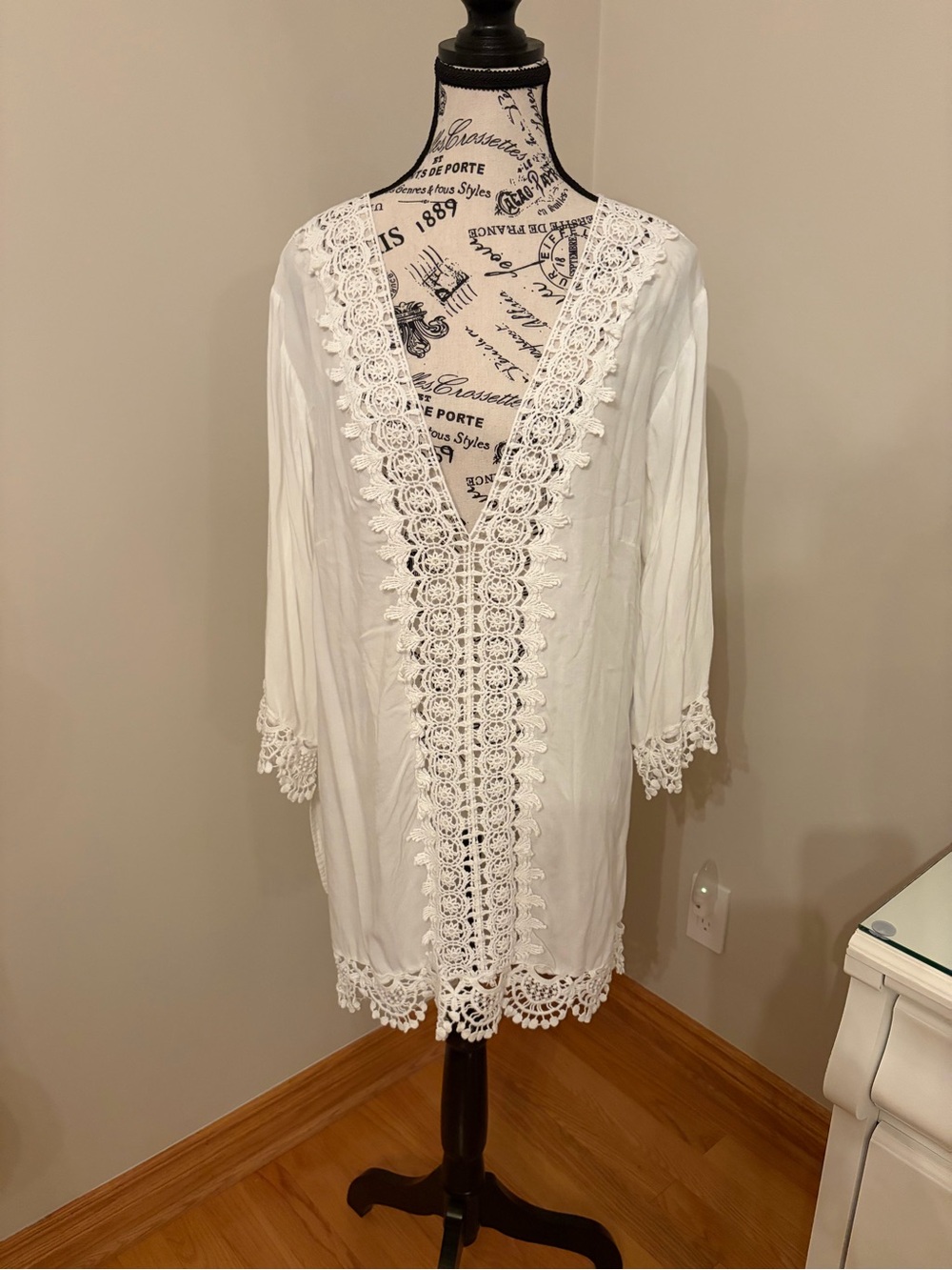 White Crochet-Trim Swim Cover-Up